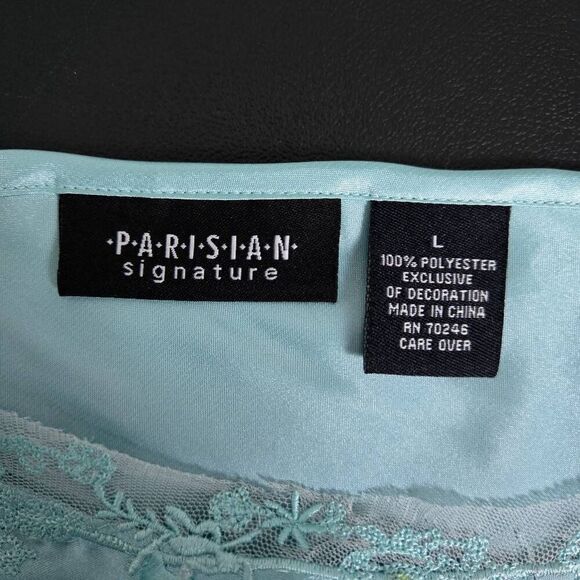 VTG Parisian Signature Women Satin Babydoll Top Large Blue Beaded Fairy Coquette - Picture 4 of 7